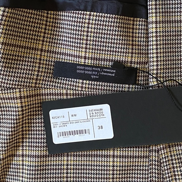 Rokh Brown Houndstooth Overlap Draped Leather Belted Midi Skirt US4-6 NWT - Picture 7 of 13
